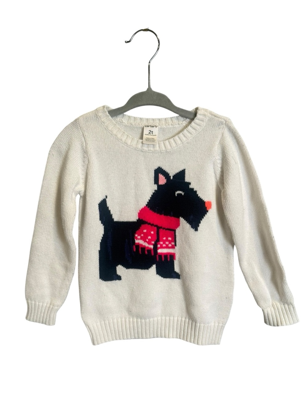 Carter's Toddler Girls Scottie Dog Print Sweater Long Sleeve Ivory Fall Size 2T